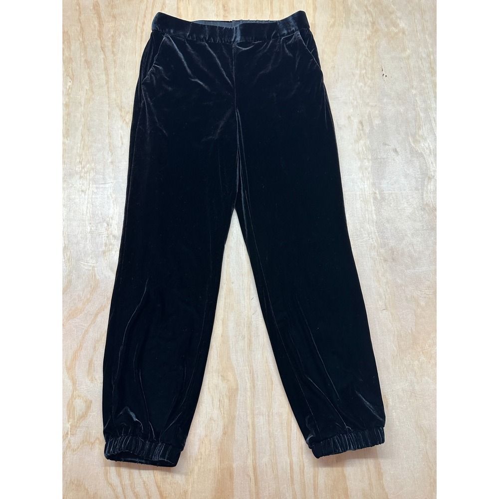 1.STATE Womens Black Velvet Joggers Elastic Waist Tapered Pants Small RN 51323 - Picture 1 of 6